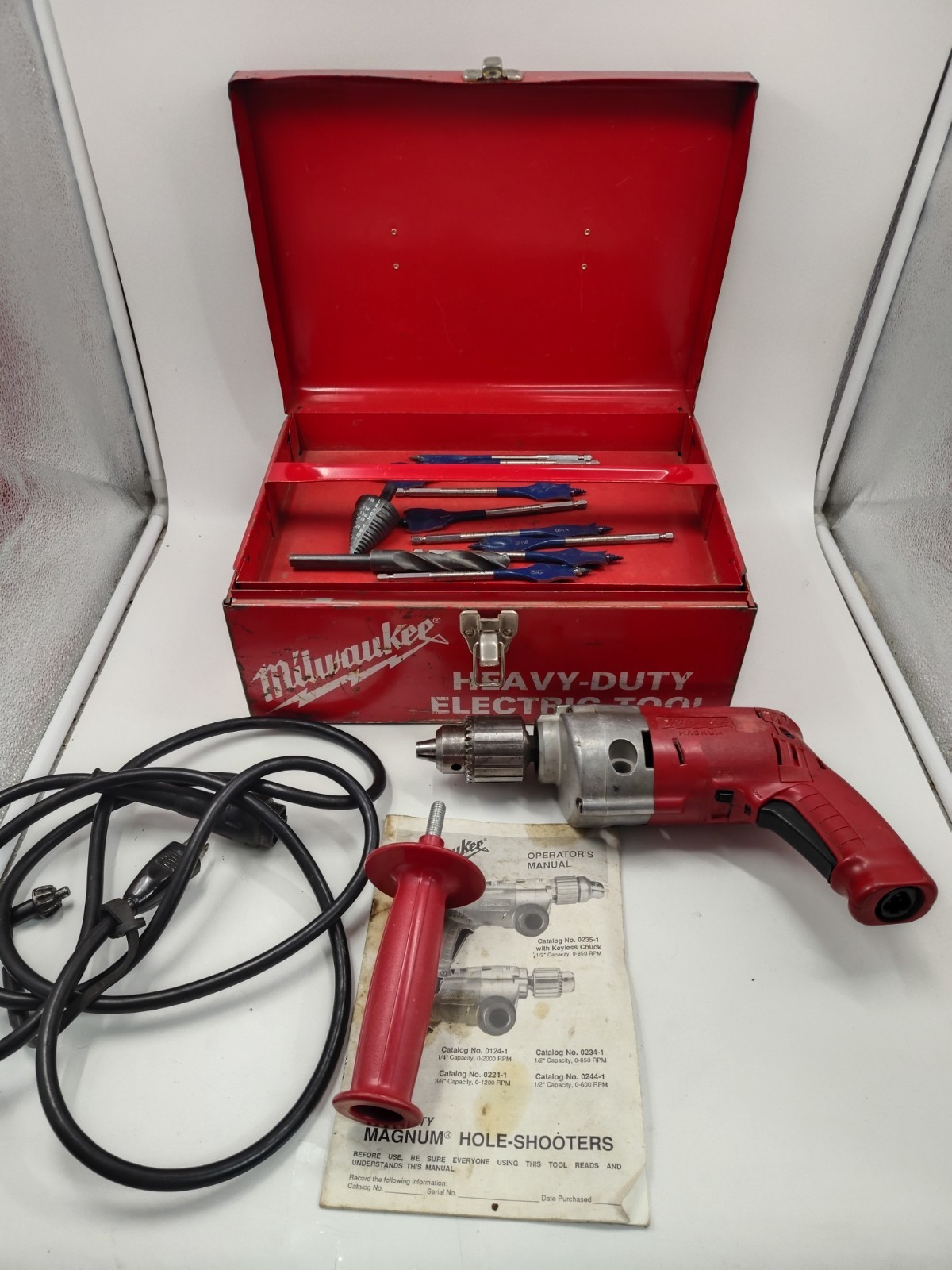 Milwaukee 0234-1 1/2&Prime; Magnum Holeshooter Drill 0-850 RPM w/ Box, Bits Complete