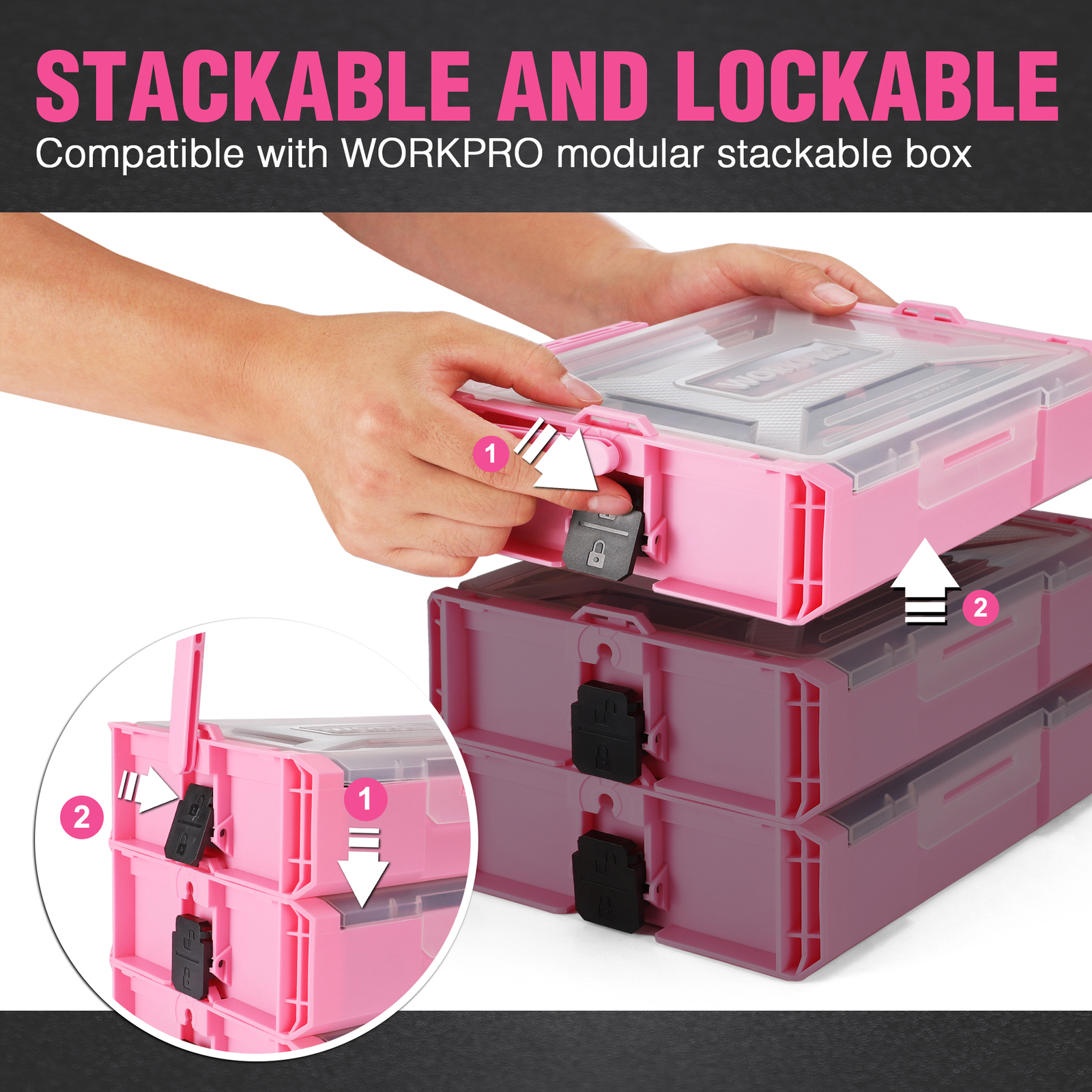 Power Drill Set&Stackable Tool Box 8V Cordless Drill Driver w/3/8&Prime; Keyless Chuck