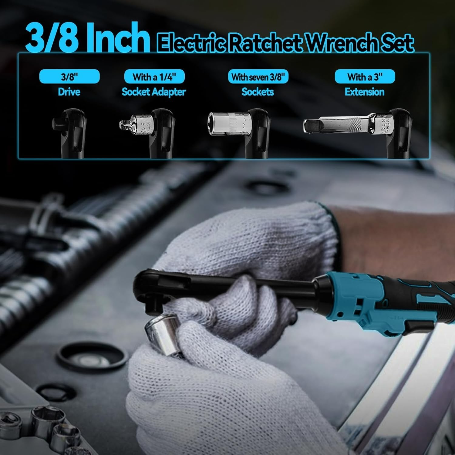 3/8&Prime; Extended Cordless Ratchet Wrench for Makita 18V Battery, 320 RPM,80 N.m Ele