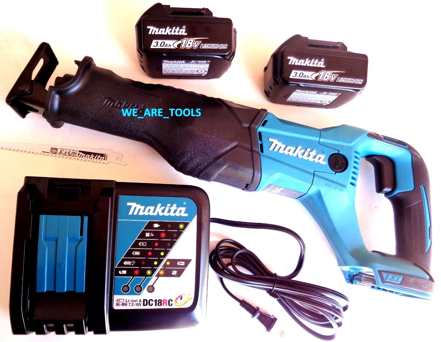 Makita 18V XRJ04 Cordless Reciprocating Saw, (2) BL1830B Batteries, (1) Charger