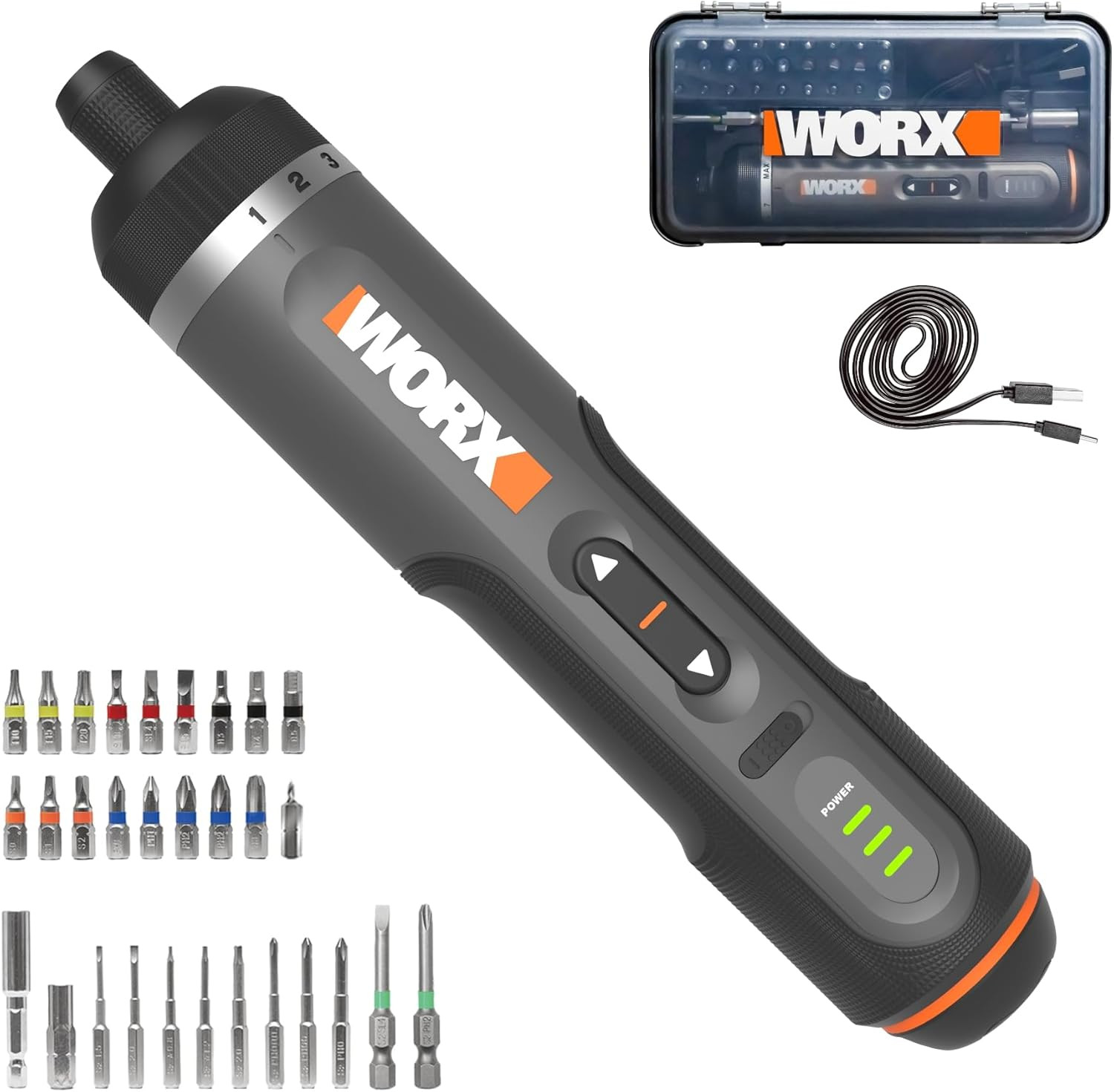 WX242L 4V Lithium Screwdriver – 30-Piece Accessory Kit – Cordless Electric Drive