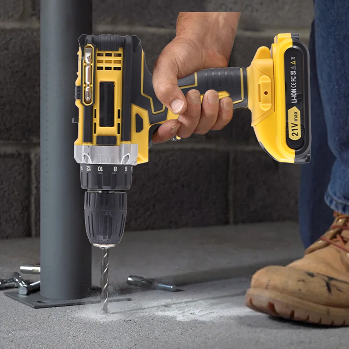 21V Cordless Drill 3/8” Electric Screwdriver Wireless Power Driver W/2 Batteries