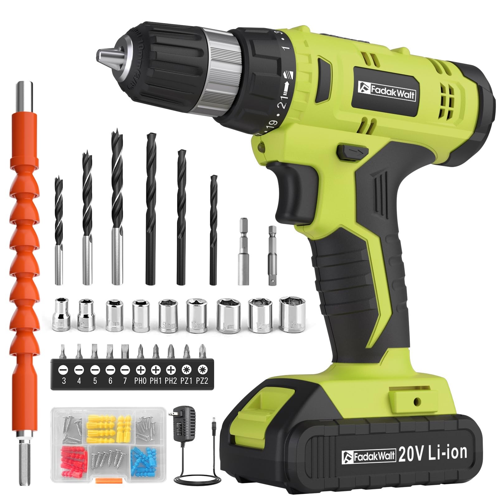 Cordless Drill Set, 20V Electric Power Drill with Battery And Charger, Torque 30