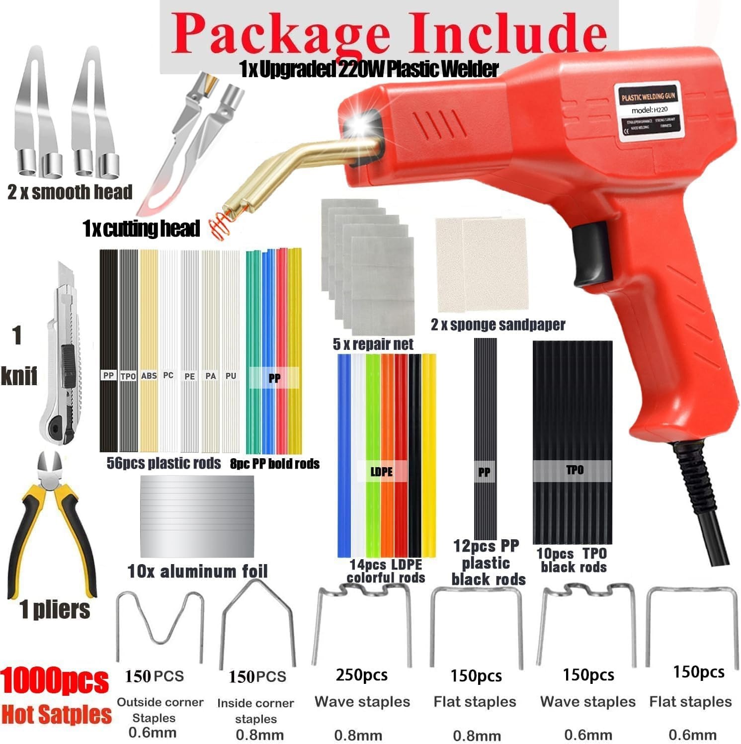 220W Plastic Welder Kit – 2-in-1 Hot Stapler & Welding Rods for Car Bumper Repai