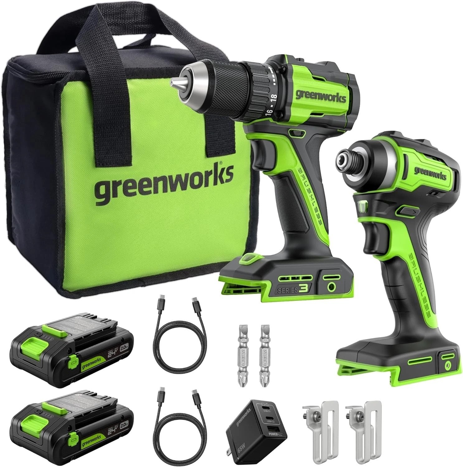 24V Cordless Drill/Driver & Impact Driver Combo – 400 in-lbs & 1950 in-lbs Power
