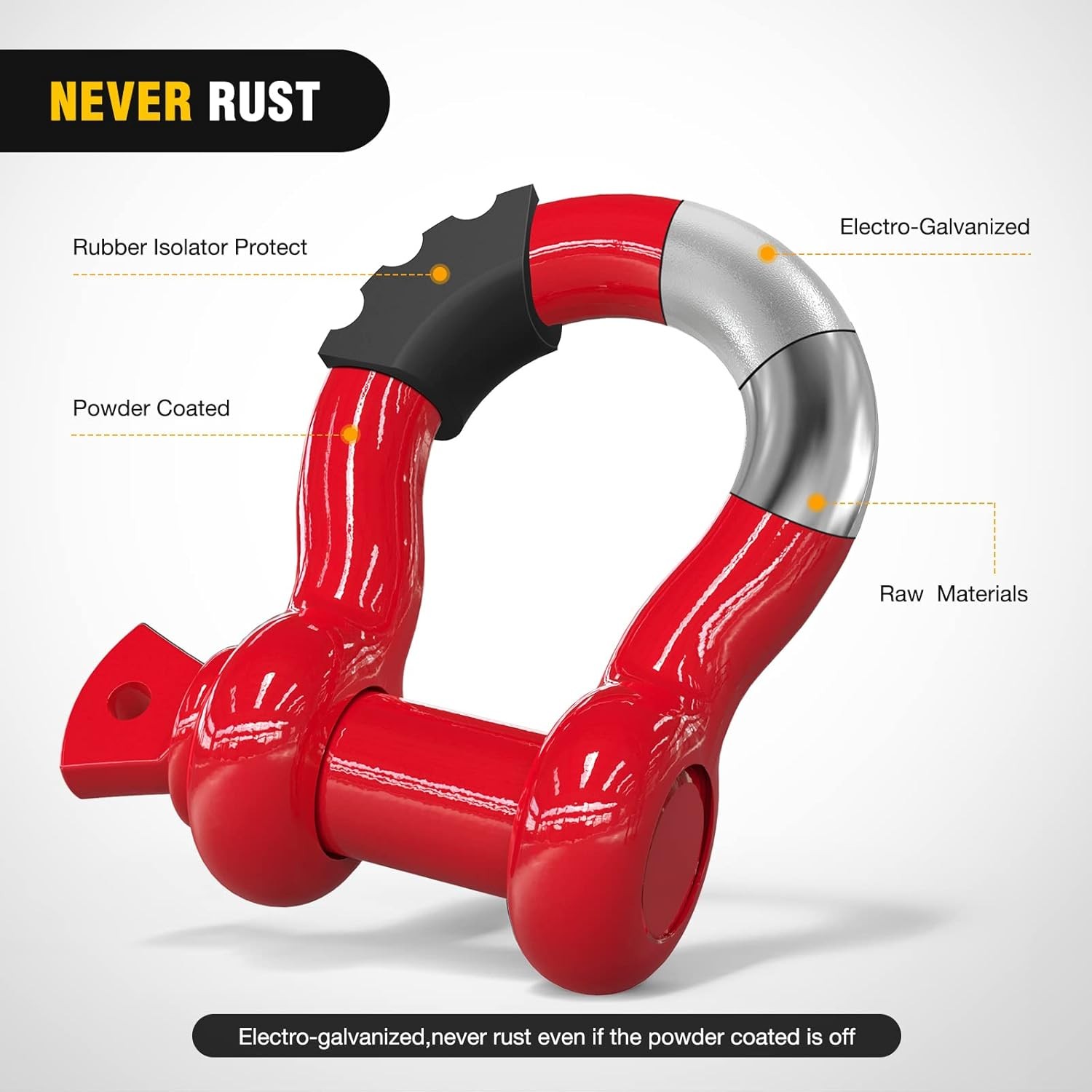 2 Pack 3/4&Prime; D-Ring Shackle 4.75 Ton (9500 Lbs) Capacity with 7/8&Prime; Pin Red