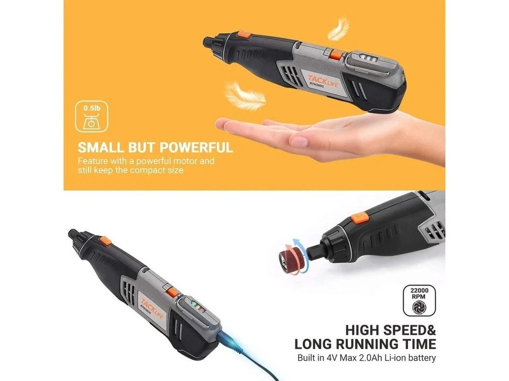 TACKLIFE 4V Cordless Rotary Tool w/Accessories – RTH30DC