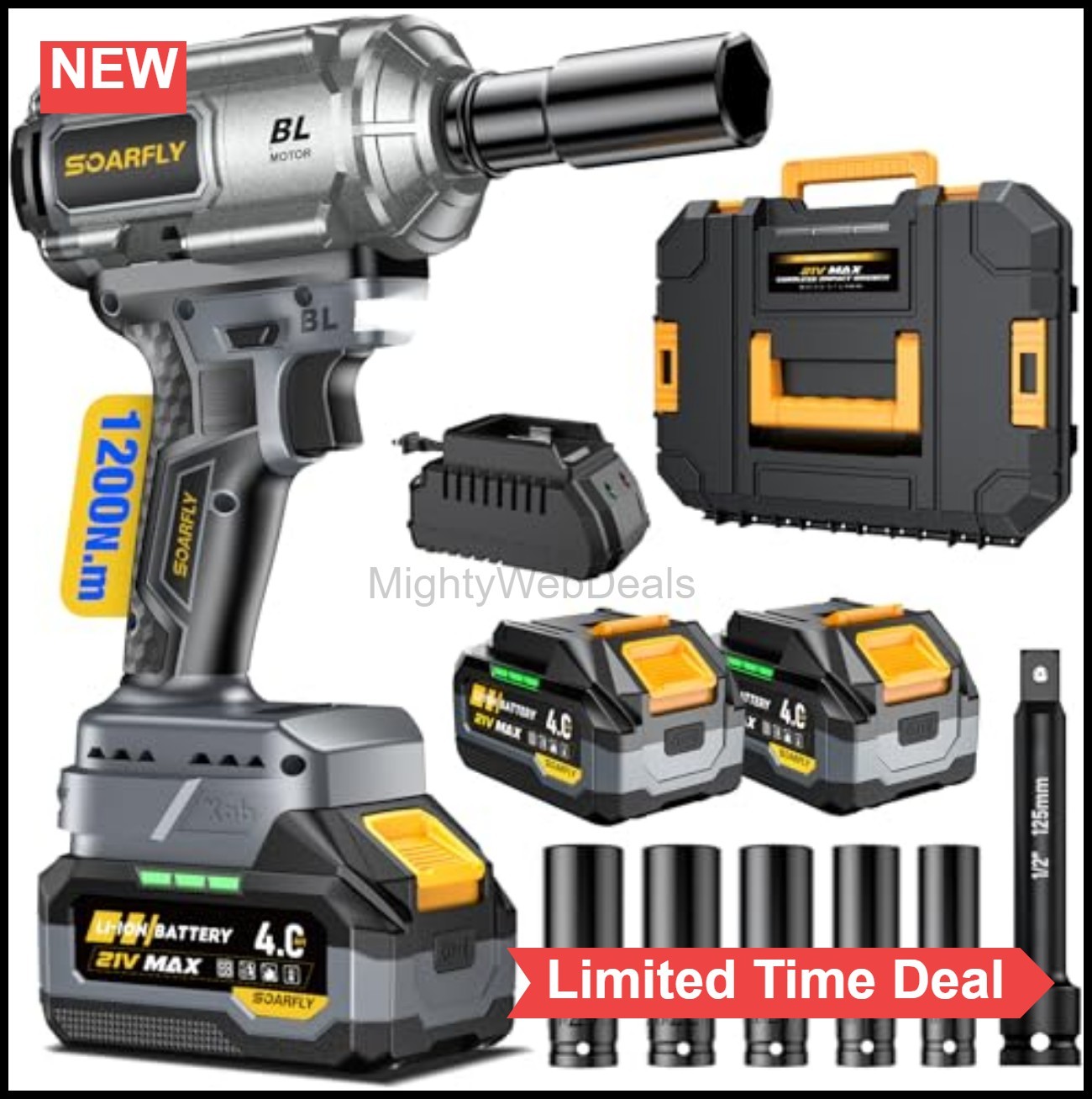 Cordless Impact Wrench 1/2 Inch 900 Ft-Lbs Brushless 2×4.0Ah Battery Kit with