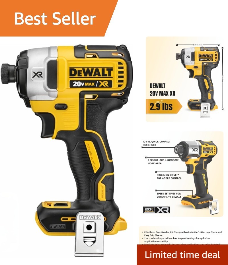 3-Speed 20V Cordless Impact Driver, Brushless with LED Work Light & Easy Loading