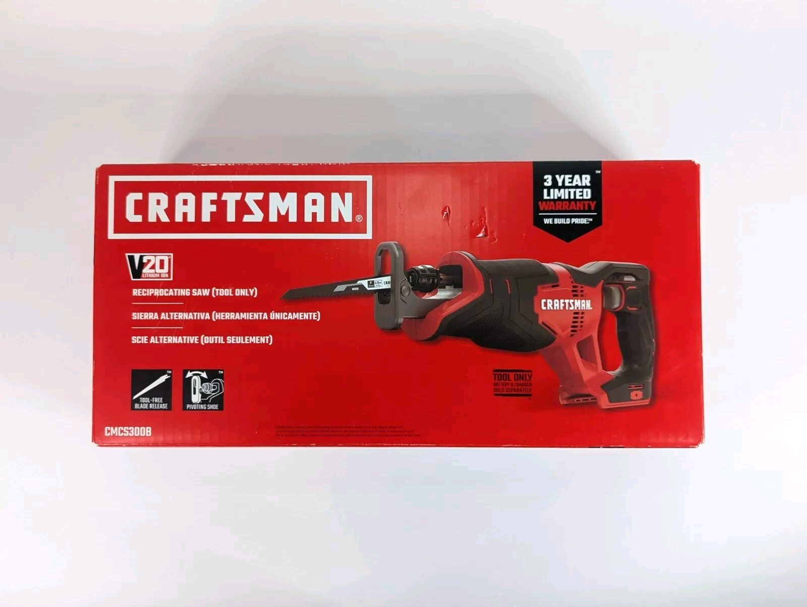 CRAFTSMAN V20 Reciprocating Saw, Cordless, Tool Only (CMCS300B) , Red