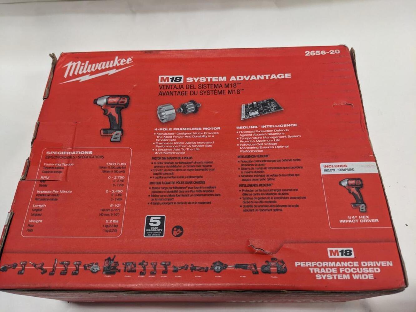 MILWAUKEE M18 CORDLESS LITHIUM-ION 1/4&Prime; HEX IMPACT DRIVER 2656-20 BSR35