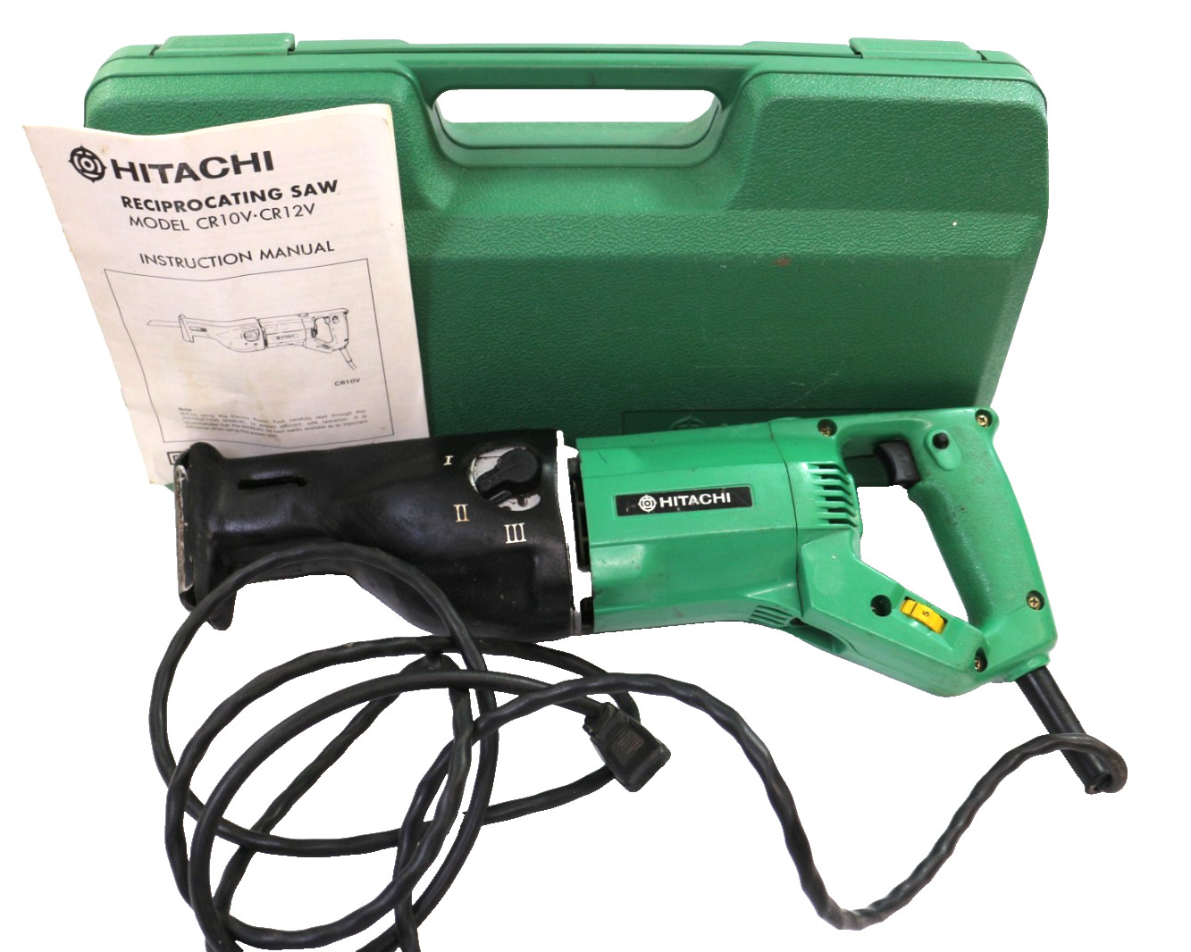 HItachi 4&Prime; Reciprocating Saw model CR10V with Green Hardcase and Manuals