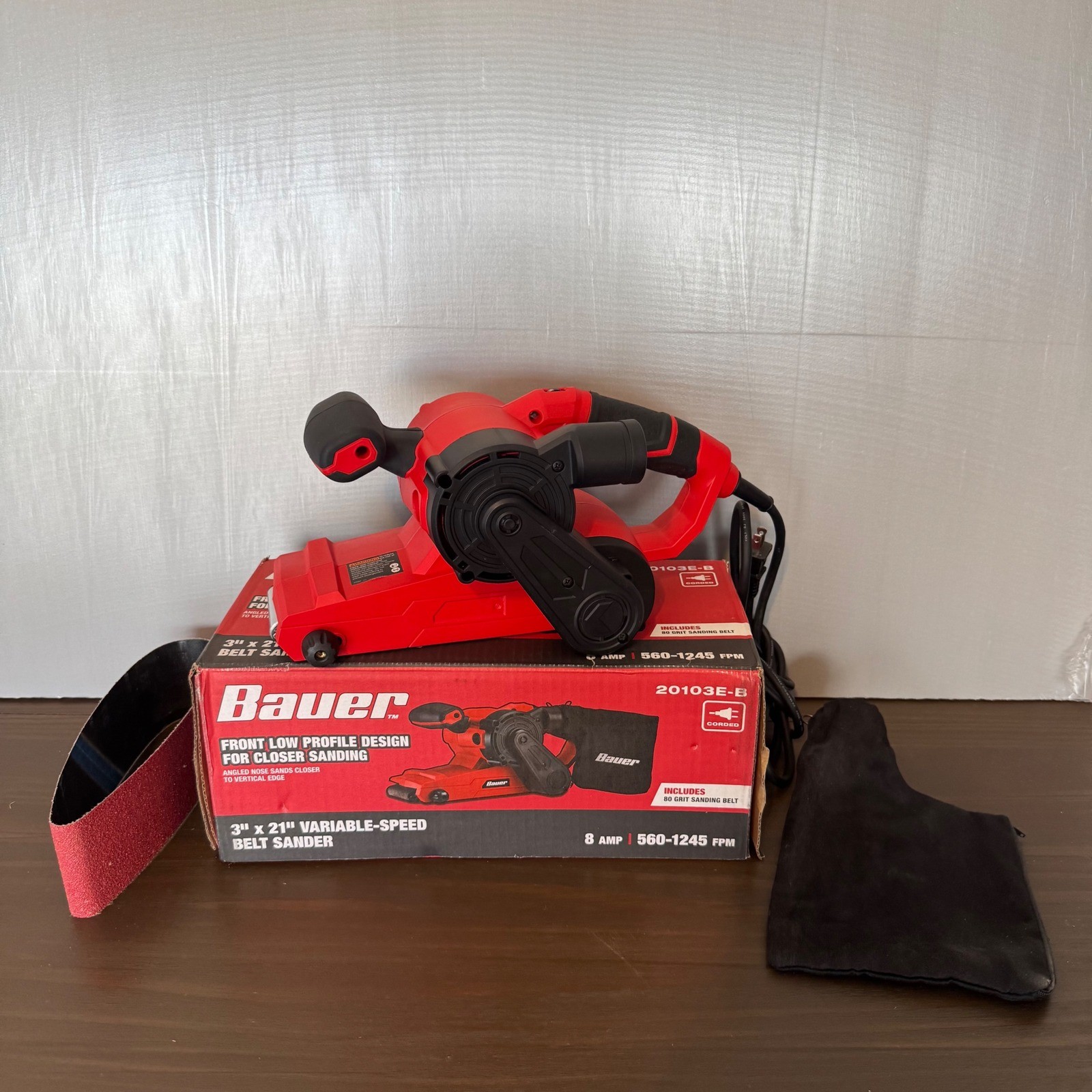 Bauer Belt Sander Variable Speed 3×21 Corded 8 Amp Power Tool 20103E-B Wired
