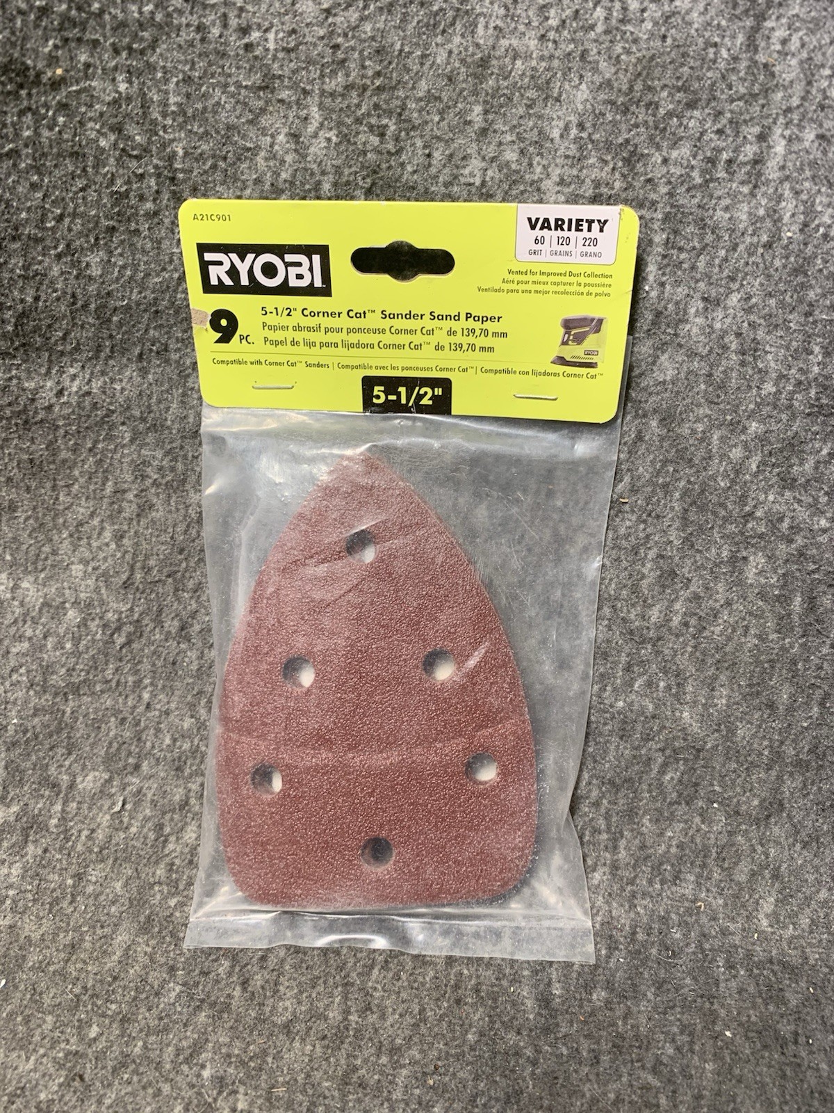 RYOBI 9-Piece 5-1/2 in. Corner Cat Sand Paper Assortment – 60, 120, & 220 GritOp
