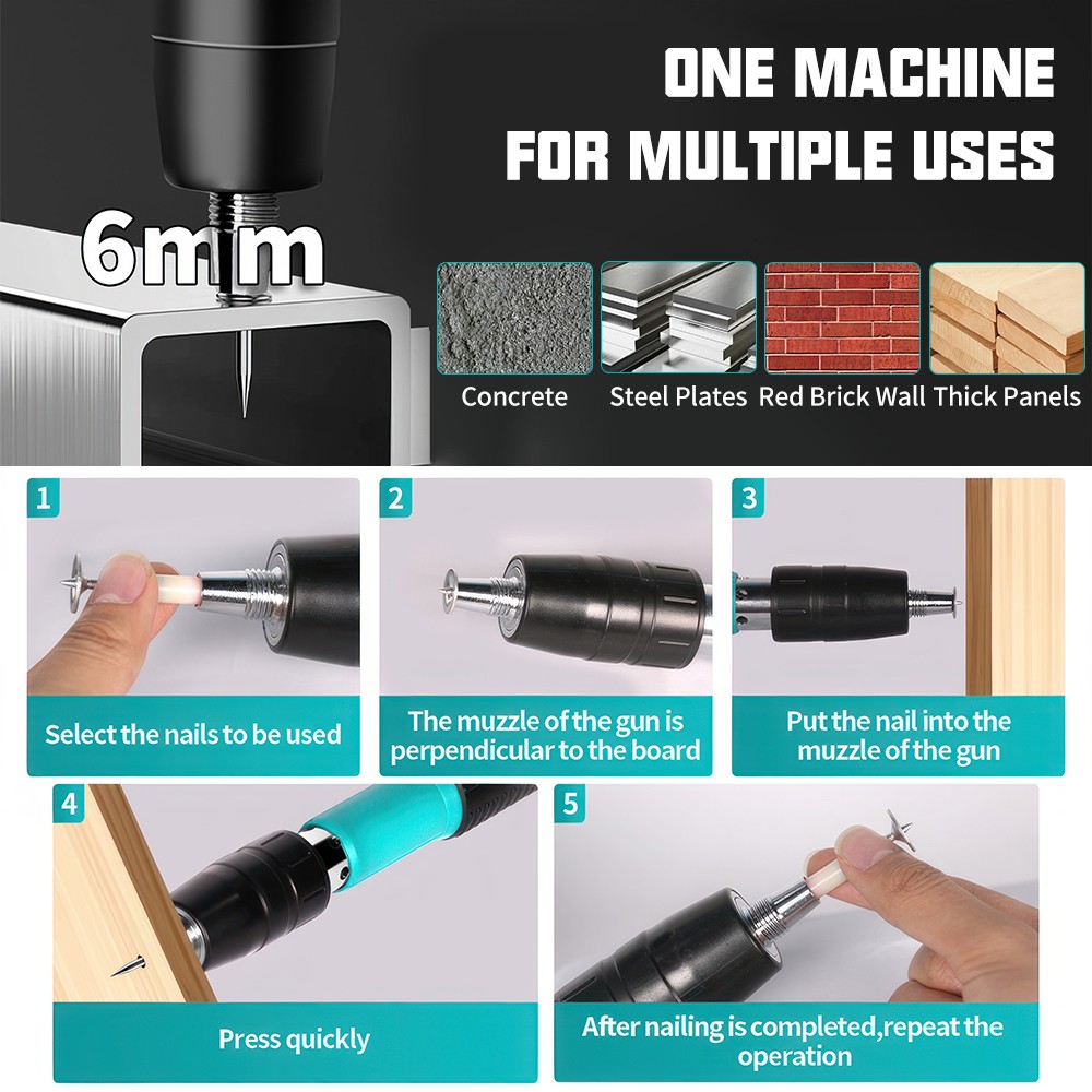 Concrete Nail Gun Kits With 100 Nails Wall Fastening Tool Portable Nail Machine