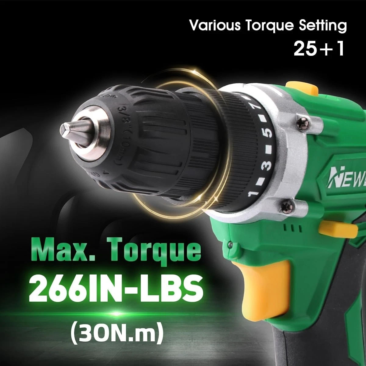 21V Electric Drill Driver 2x 1500mAh Battery 3/8 Keyless Chuck 2-Speed