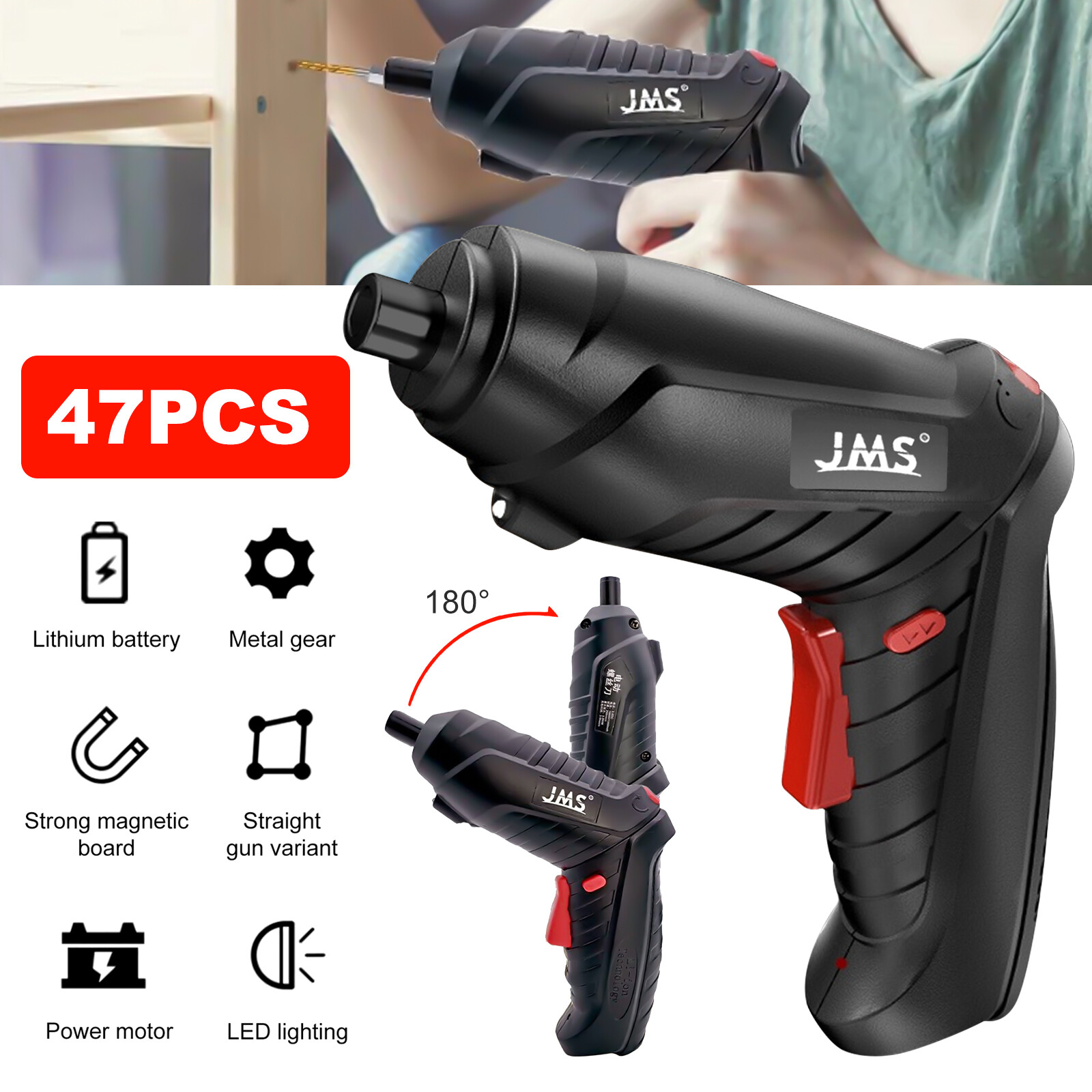47 in 1 Electric Screwdriver Drill Set Power Tool Rechargeable Wireless Cordless