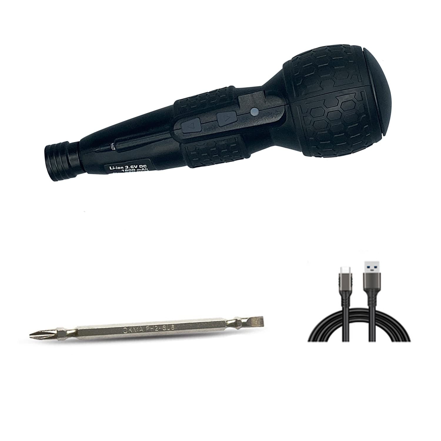 3.6V Cordless Electric Screwdriver USB-C Rechargeable LED Kit BLK Black