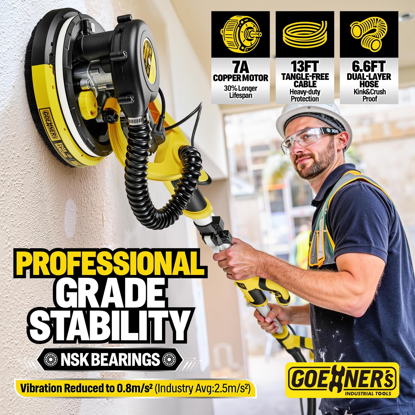 Drywall Sander with Vacuum Dust Collection, 99% Dust-Free Electric Pole Sande…
