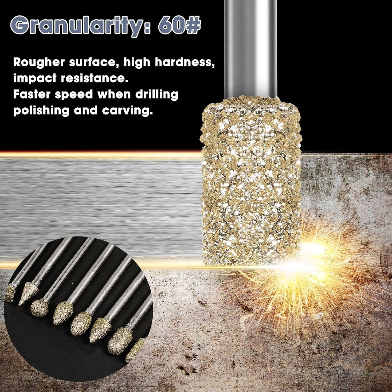 Professional 60 Grit Diamond Drill Bit Set – Engraving for Metal, Wood, Glass