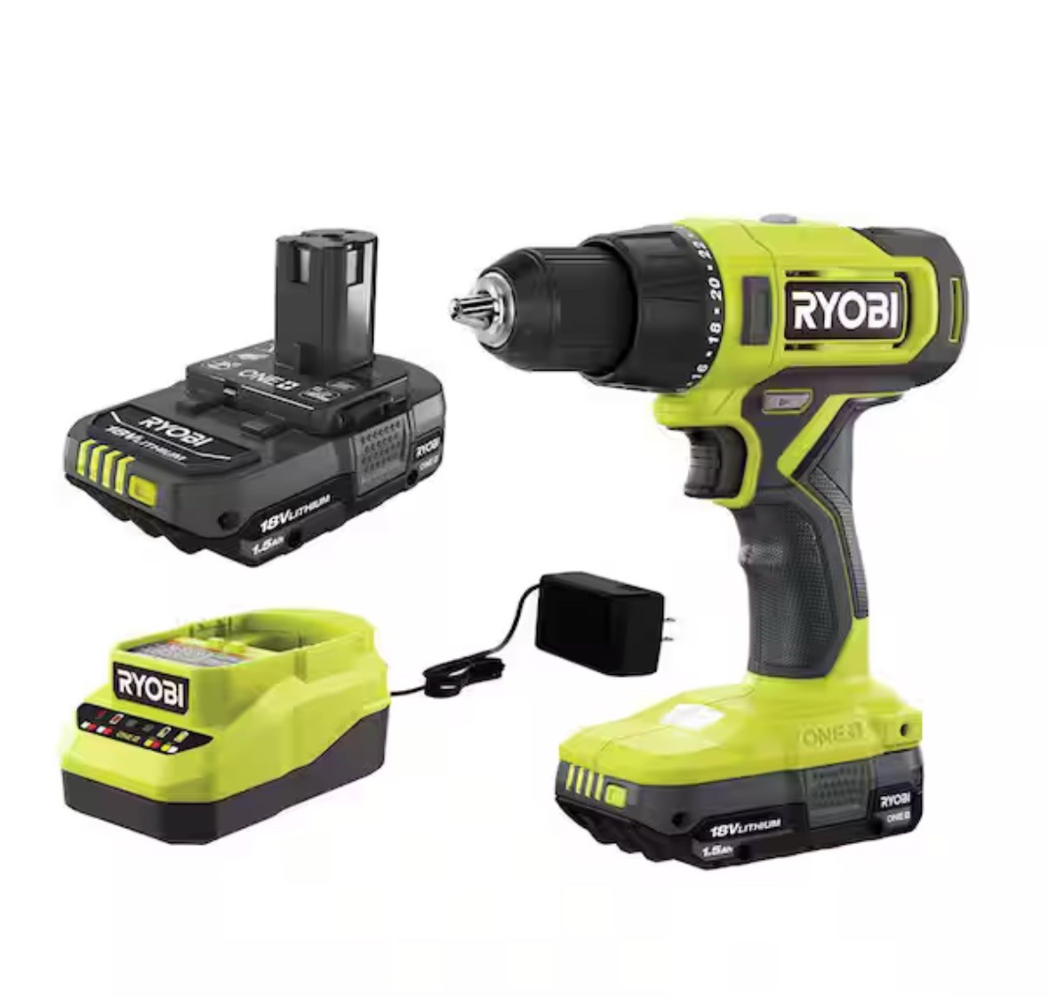 Ryobi ONE+ 18V Cordless 1/2 in. Drill/Driver Kit Compact 2 Batteries and Charge