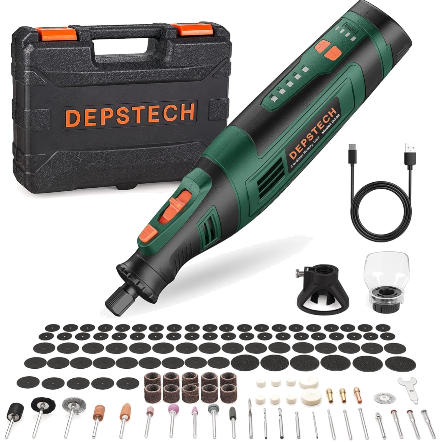 Depstech Cordless Rotary Tool Kit 8V 2 0Ah Rechargeable Battery 30000RPM