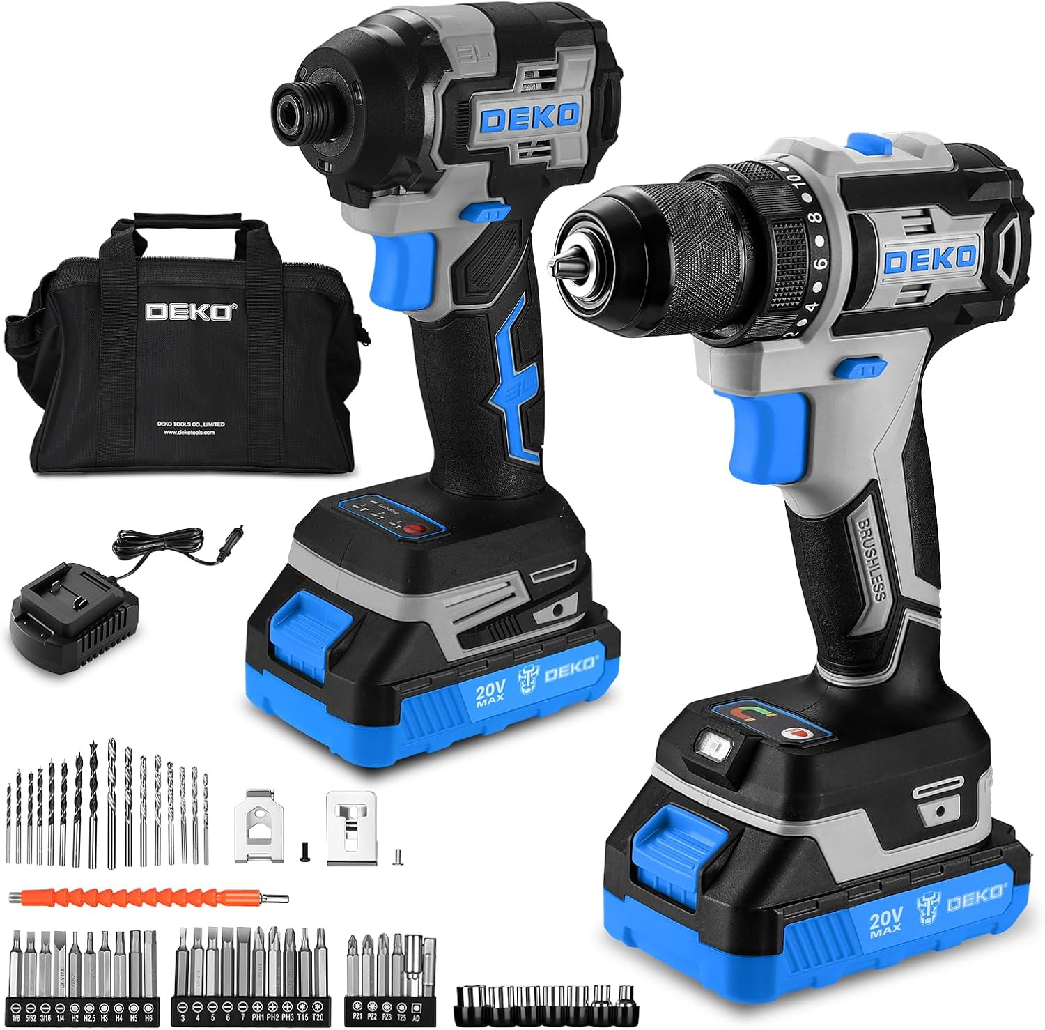 Cordless Drill & Impact Driver: 20V Brushless Power Drill and 20V Brushless Imp