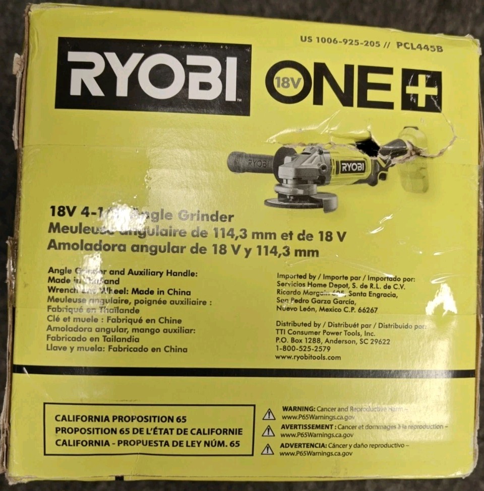 New In Box Ryobi ONE+ 18V Cordless 4-1/2 in. Angle Grinder – (PCL445B) 2025