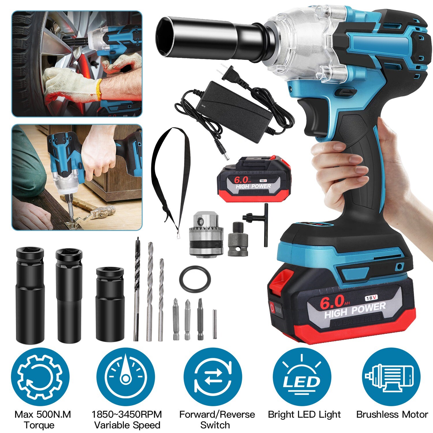 1/2&Prime; Cordless Electric Impact Wrench Screwdriver Driver 2 Batteries & Charger