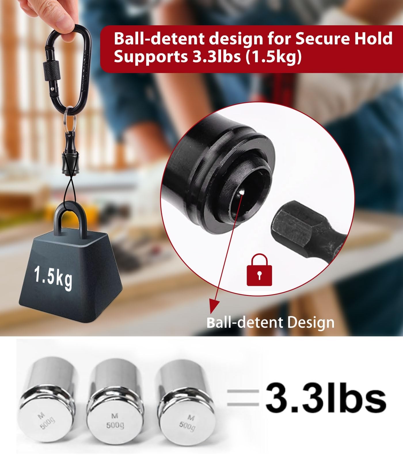 Katerk 6pc Black Bit Holder Keychain, 1/4in Hex Shank Carabiner