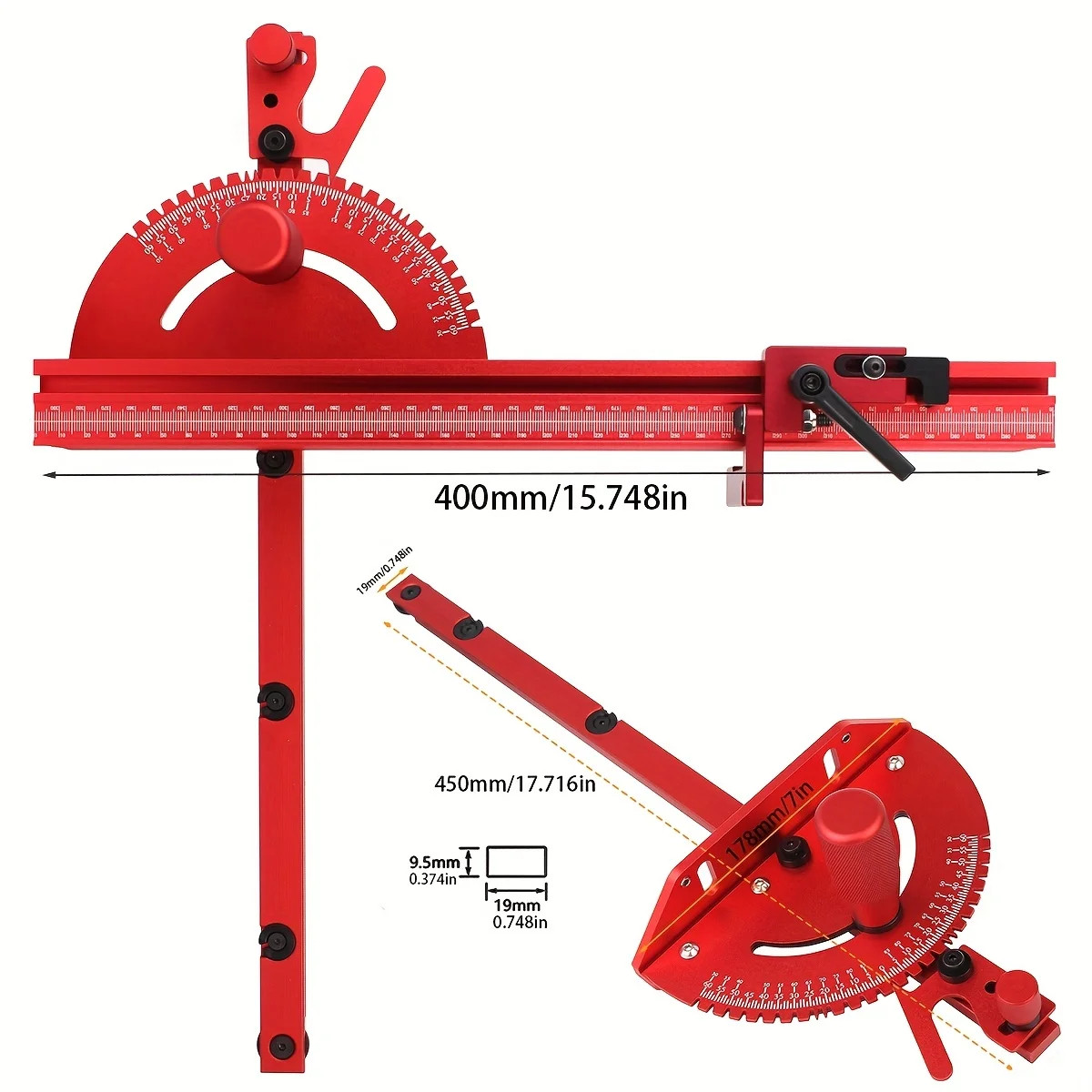 1 Set Miter Gauge and 400MM Aluminium Profile Fence with Track Stop Sawing Assem
