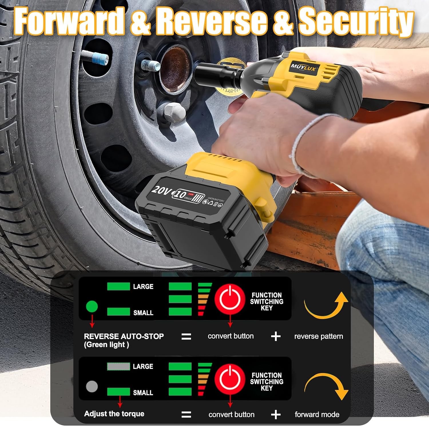 4.0Ah Battery Cordless Impact Wrench, Brushless 1/2 Impact Gun, 320Ft-lbs(430N.m