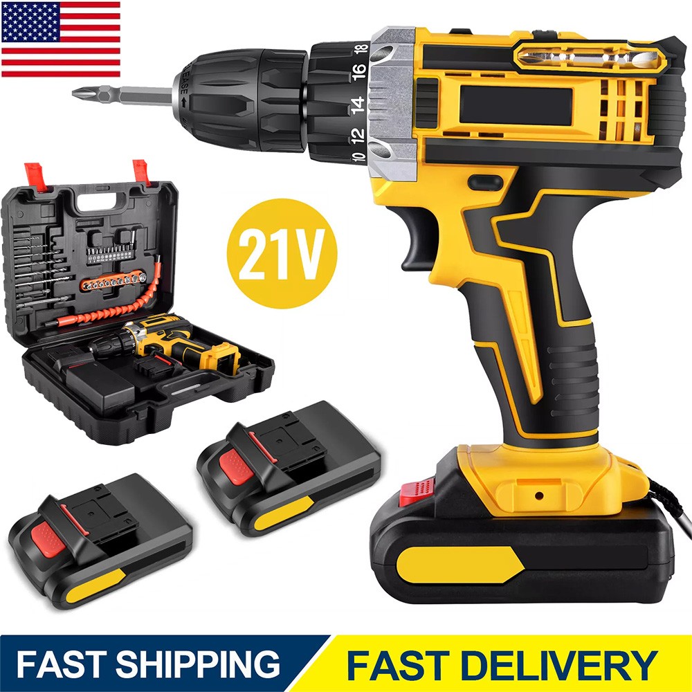 Cordless Brushless Impact Driver Hammer Drill Combo Kit with 2 Battery & Charger