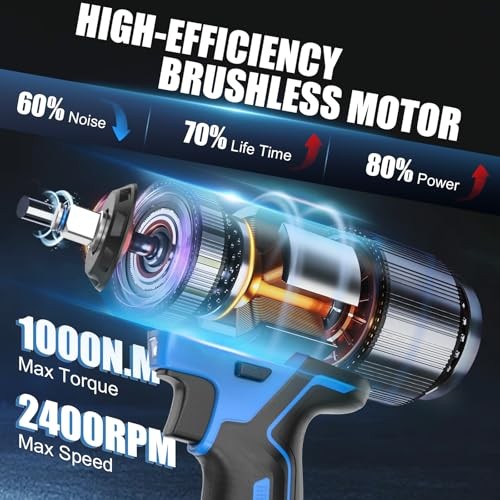 Electric Impact Wrench 737 Ft-lbs(1000N.m) 1/2 » Brushless Cordless Impact