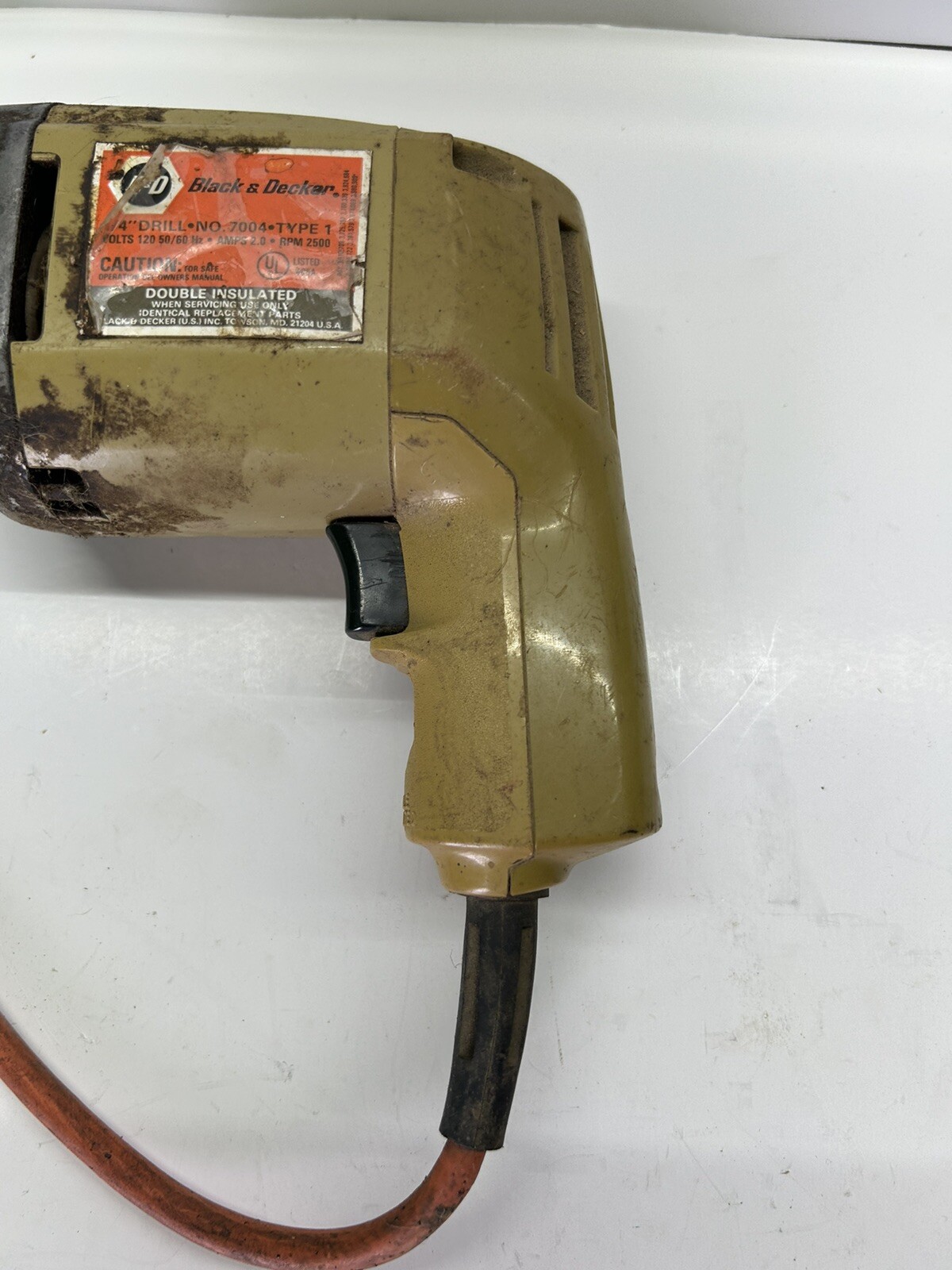 Vintage BLACK & DECKER 1/4” 7004 Type 1 120V 2500RPM Electric Wired Power Drill