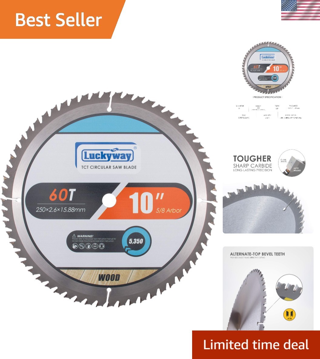10 Inch Table Saw Blade with 60 Teeth – TCT Tungsten Carbide for Fine Finish