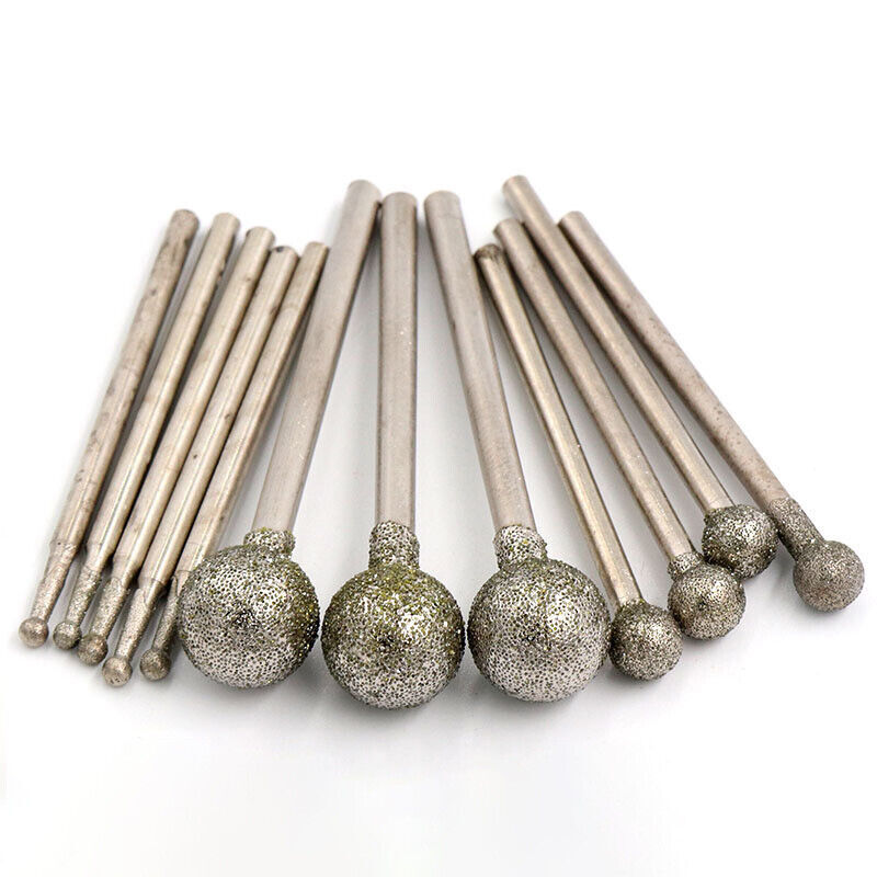 0.5mm-12mm Ball Round Rotary Diamond Burr Drill Bit Grinding Carving 40 Grit