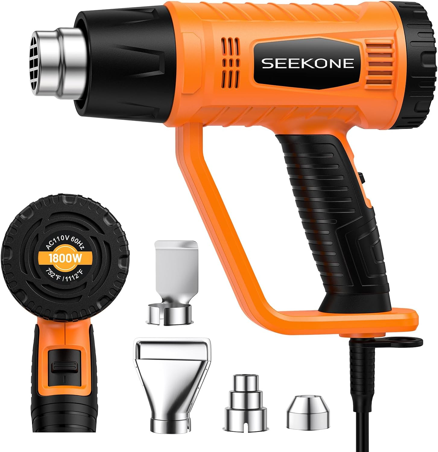 SEEKONE Heat Gun 1800W with 1112℉&752℉ 2 Temperature Settings for Crafting | 2-S