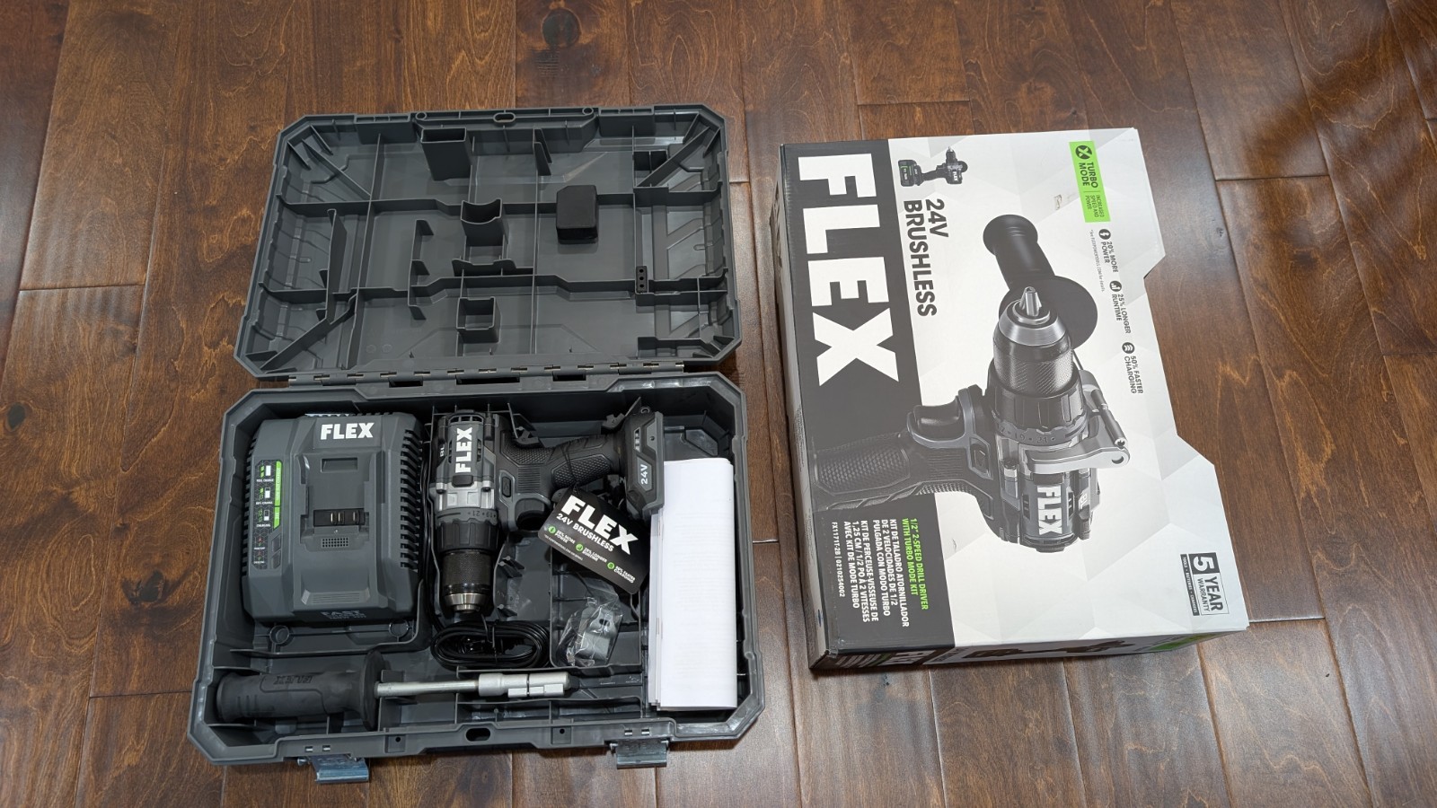 Flex FX1171T-2B 24V Brushless 1/2&Prime; Drill Driver Kit Turbo Mode NO BATTERIES