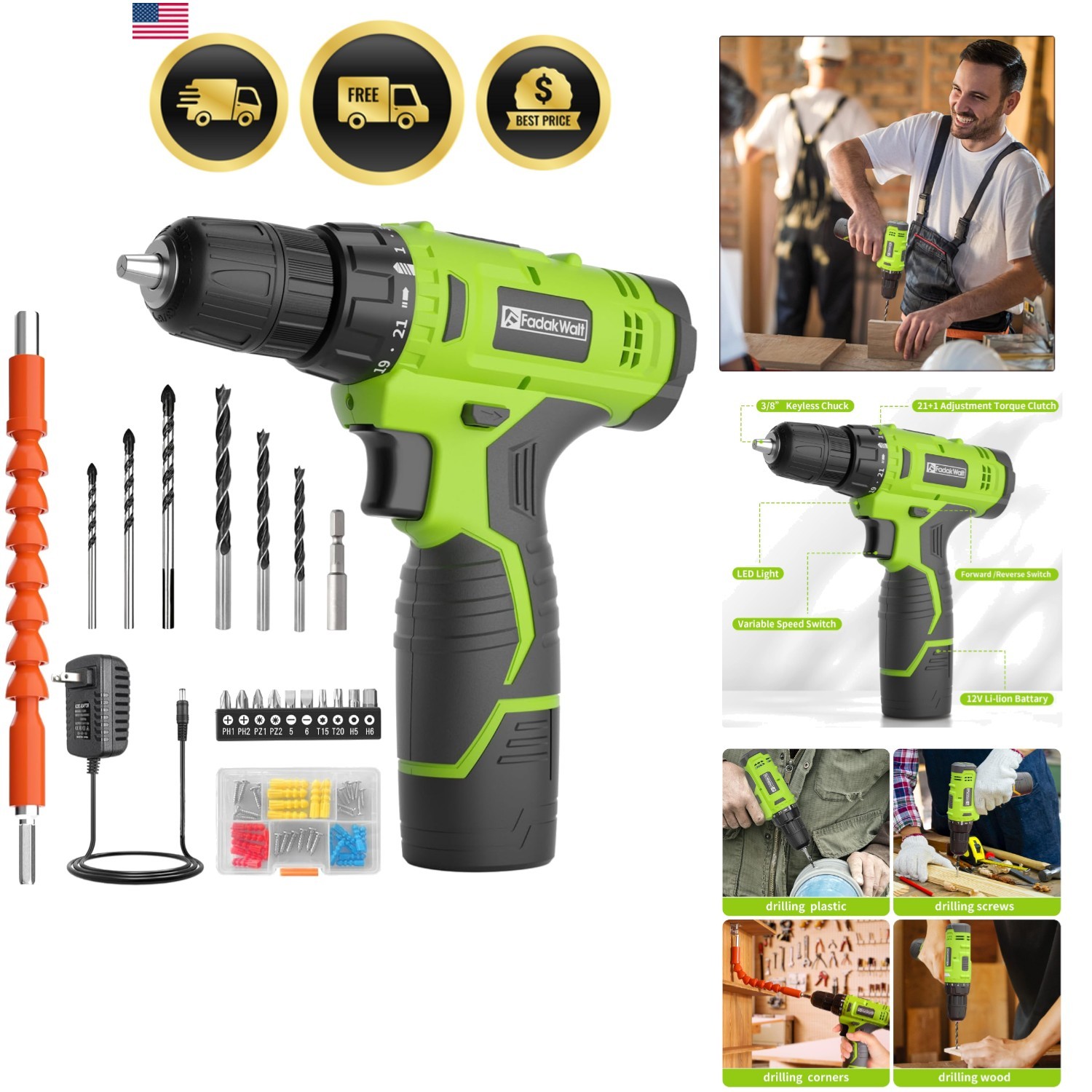 Cordless Drill Set,12V Power Drill Set with Battery and Charger, Electric Dri…