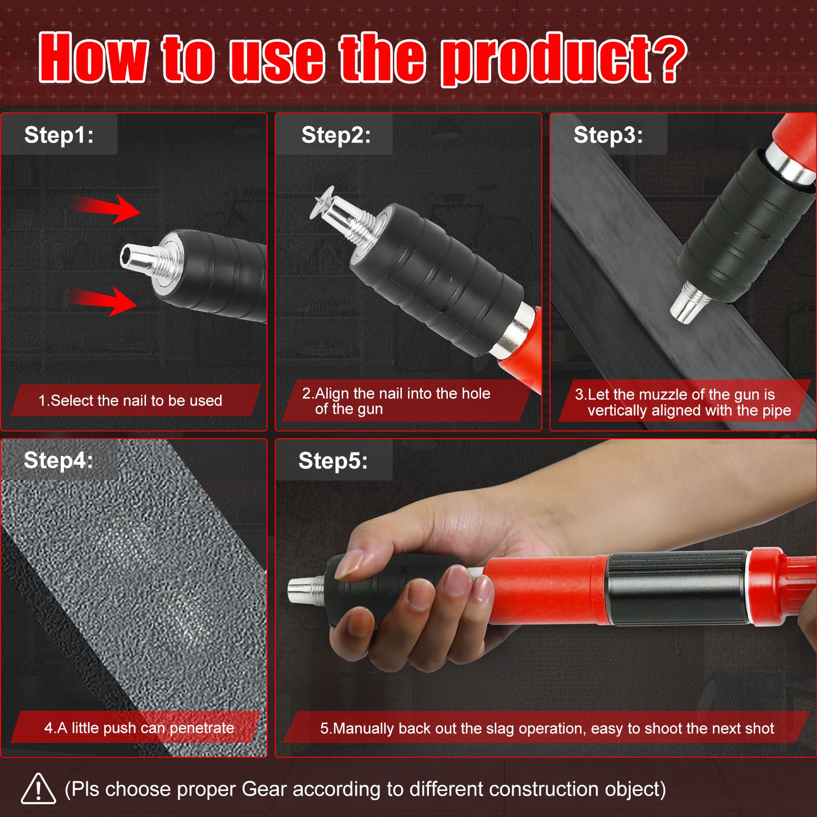 Mini Handheld Powerful Metal Processing Pulling Concrete Nail Gun Rivet Tool Kit