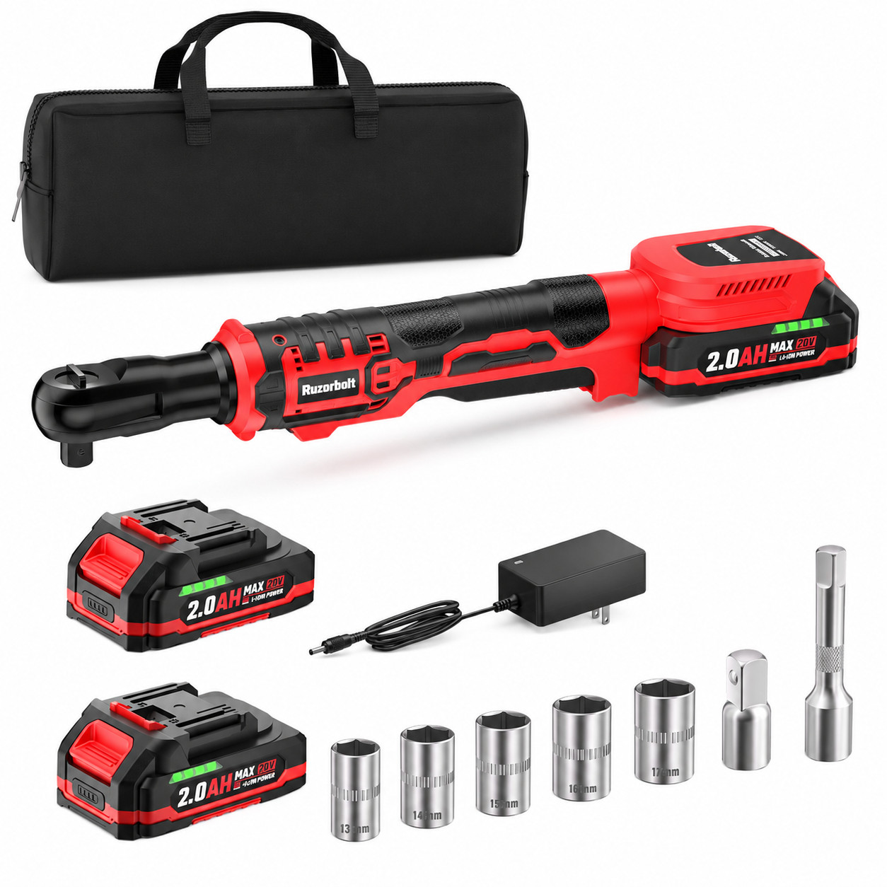 20V Brushless Cordless Ratchet Wrench 3/8&Prime; Drive 120Nm 2 Batteries & Kit