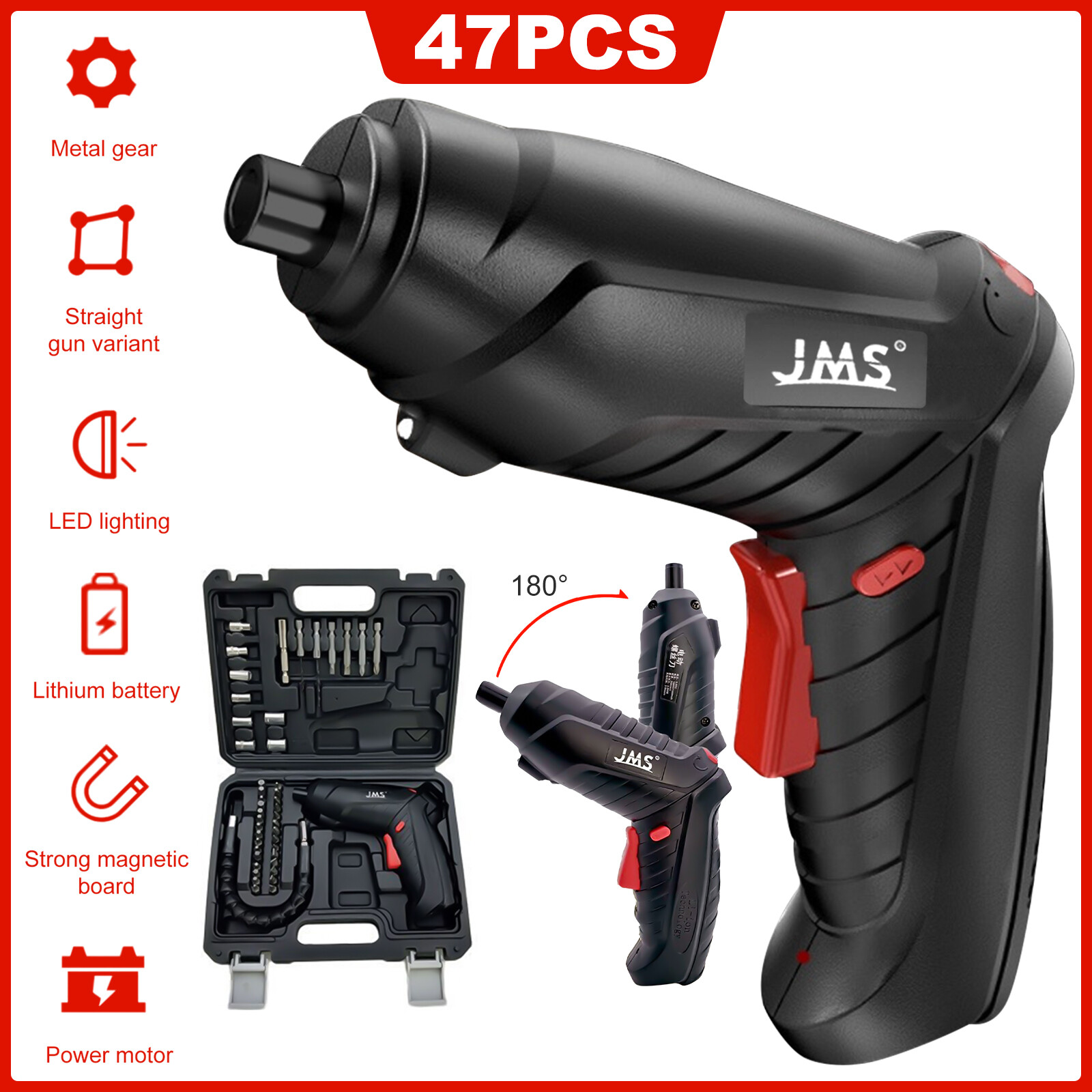 47Pcs Cordless Screwdriver Set Electric Screwdriver USB Rechargeable Power Tool