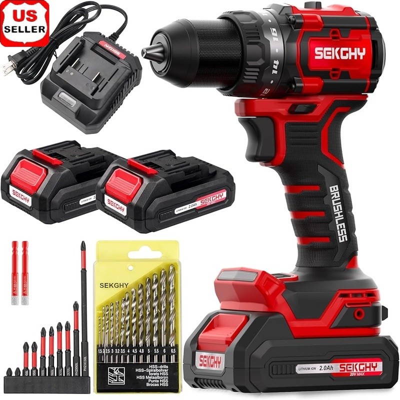 20V Cordless Drill Driver 70Nm Torque LED Light 26 Piece Set 2 Batteries New