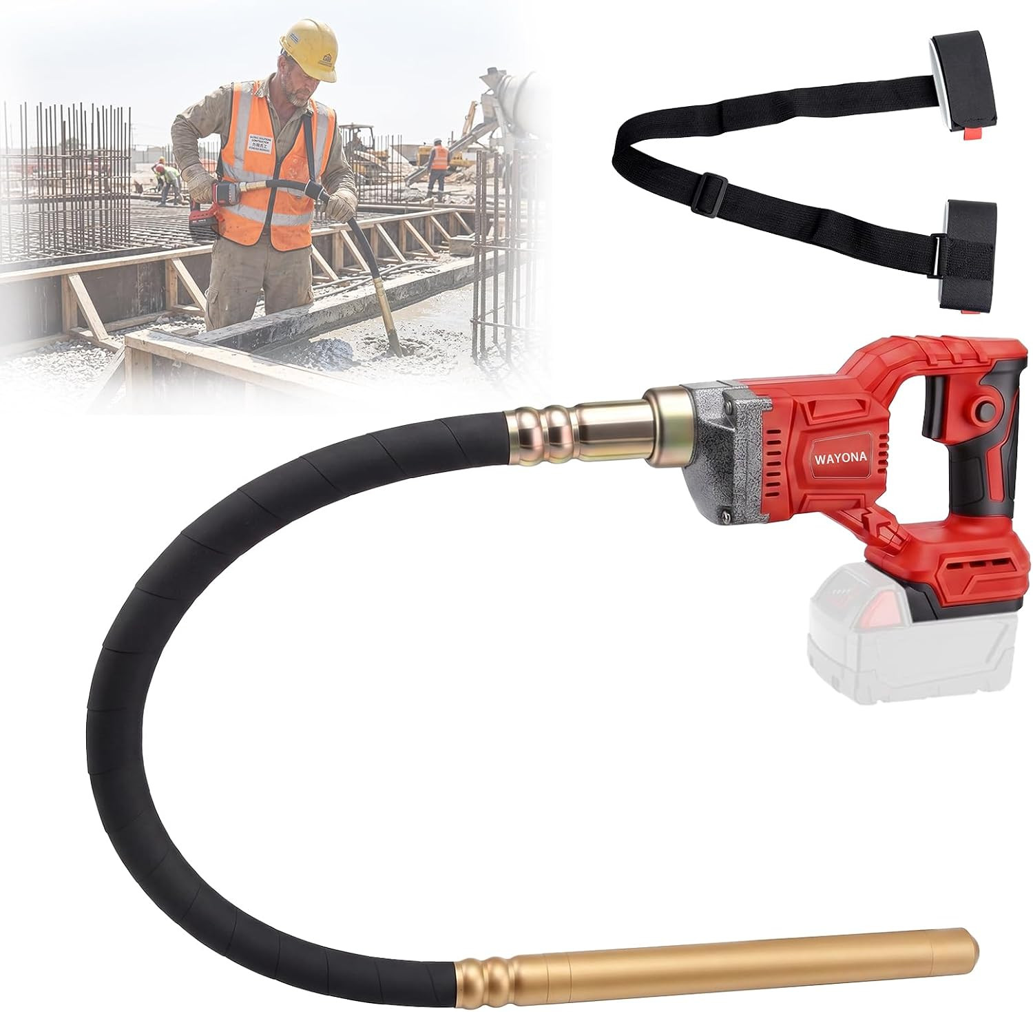 Cordless Concrete Vibrating Tool Compatible with Milwaukee 18V Battery (No Batte