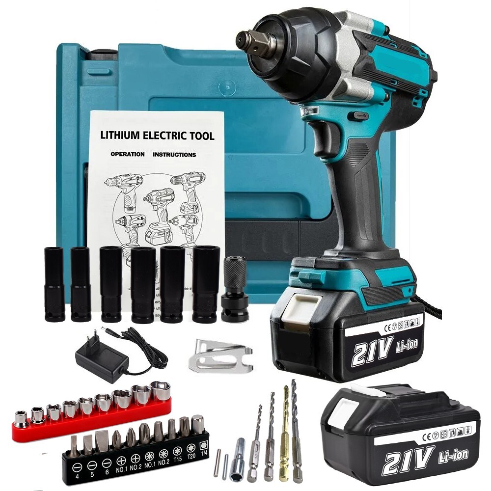 Cordless Impact Wrench 1/2&Prime; 1000Nm High Torque Brushless Drill w/ 2 Batteries