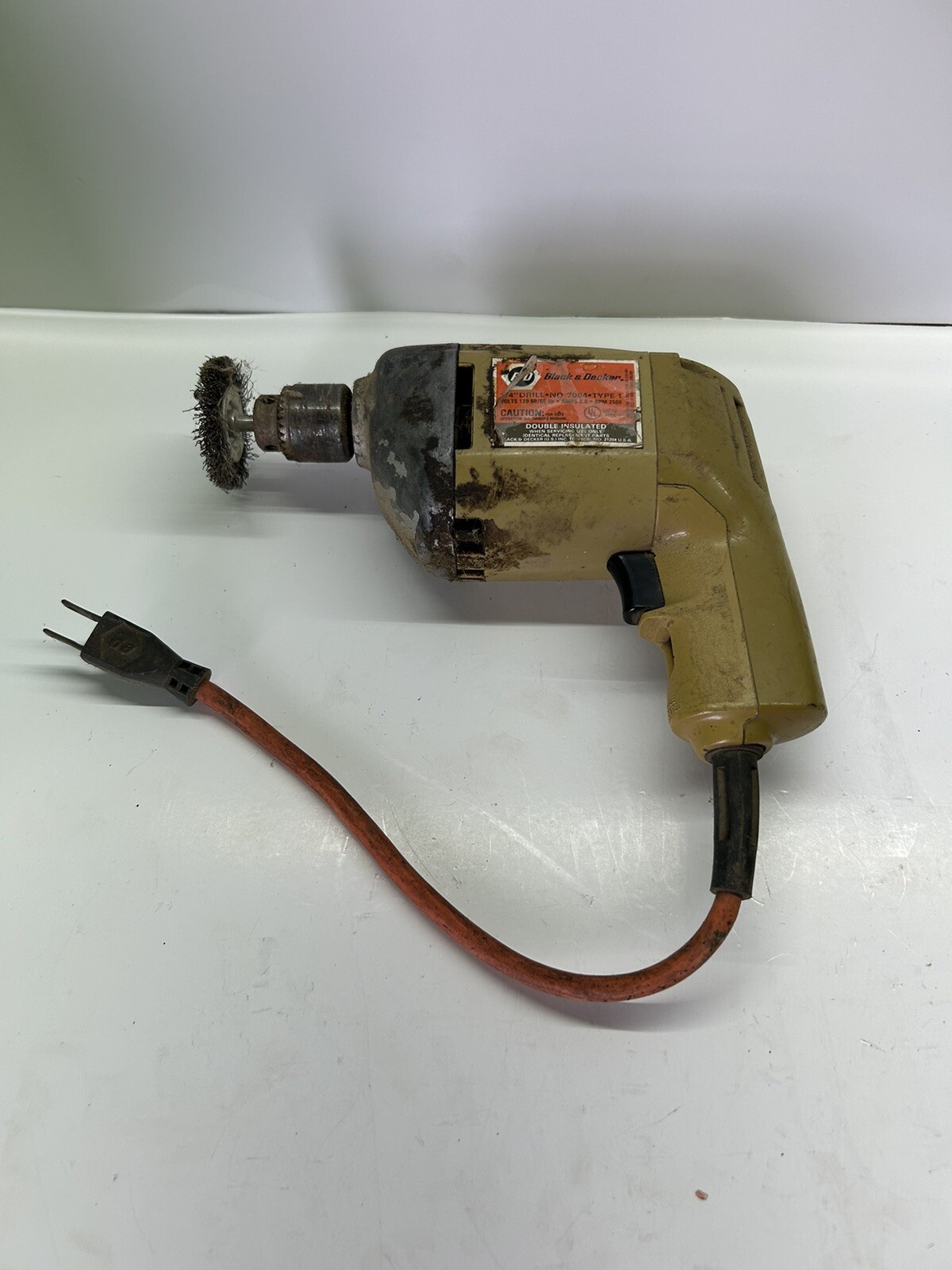 Vintage BLACK & DECKER 1/4” 7004 Type 1 120V 2500RPM Electric Wired Power Drill