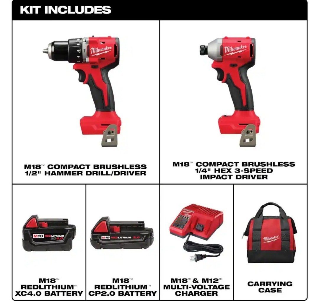 Milwaukee 3693-22CX M18 2-Tool Combo Kit with Batteries OPEN BOX NEW
