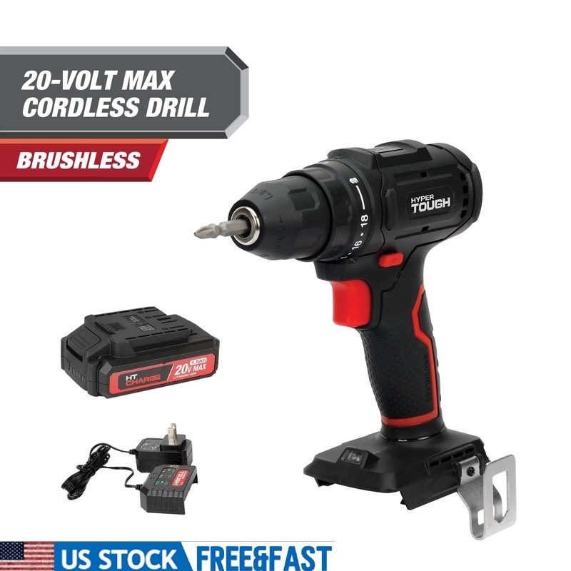 20V Cordless Drill Brushless 1.5Ah LED Light Keyless Chuck 800RPM 250in-lbs New