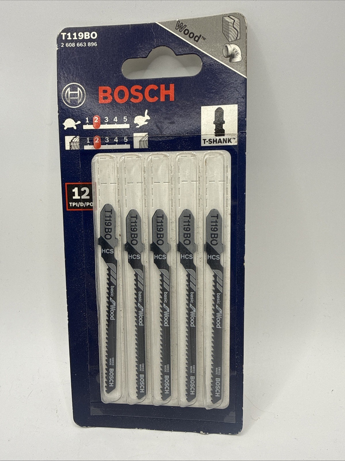 BOSCH 5 PACK T-SHANK JIG SAW BLADES T119BO CUTS WOOD 12 TPI JIGSAW NARROW CUTS